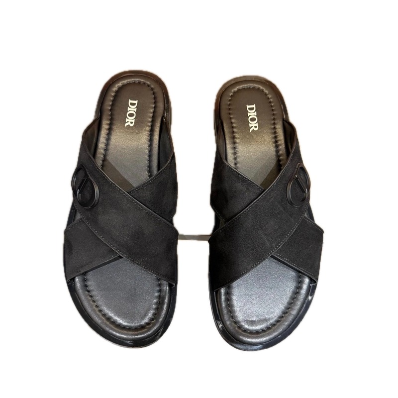 Dior Classic Casual Style Black Criss-Cross Slide Sandals