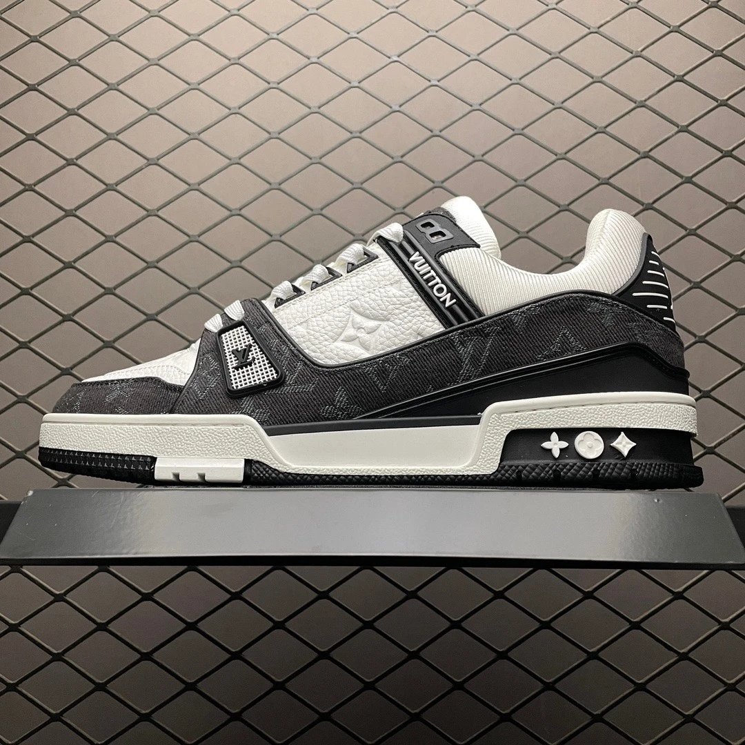Louis Vuitton Monogram Trainers, Black and Polished Low Profile