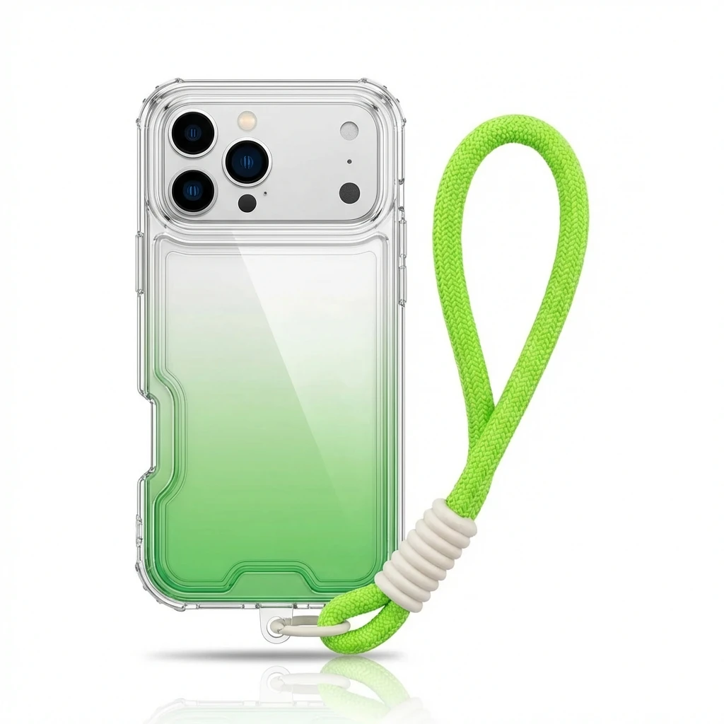 Gradient transparent green iPhone case of trendy brand