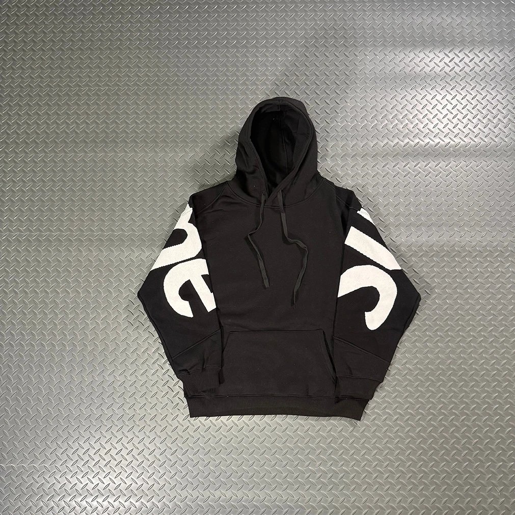 Supreme Black Oversized Sleeve Logo Hoodie