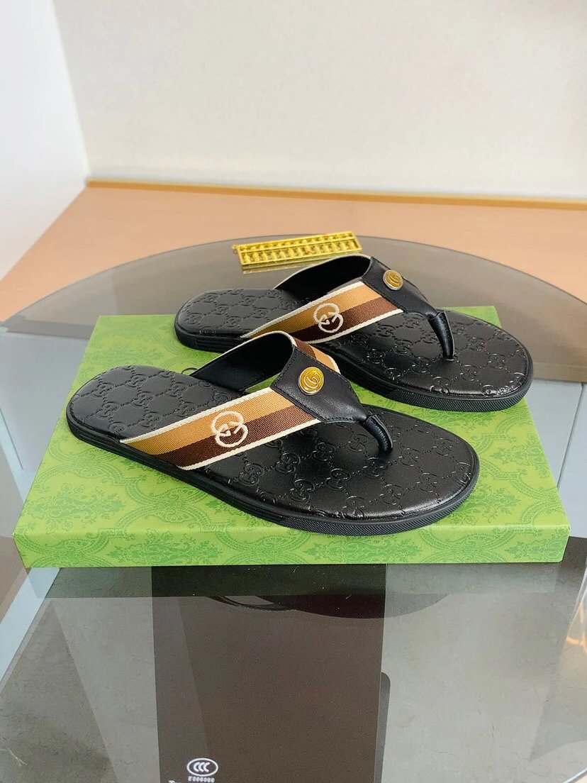 Gucci Classic Webbing Casual Style Black Flip-Flops
