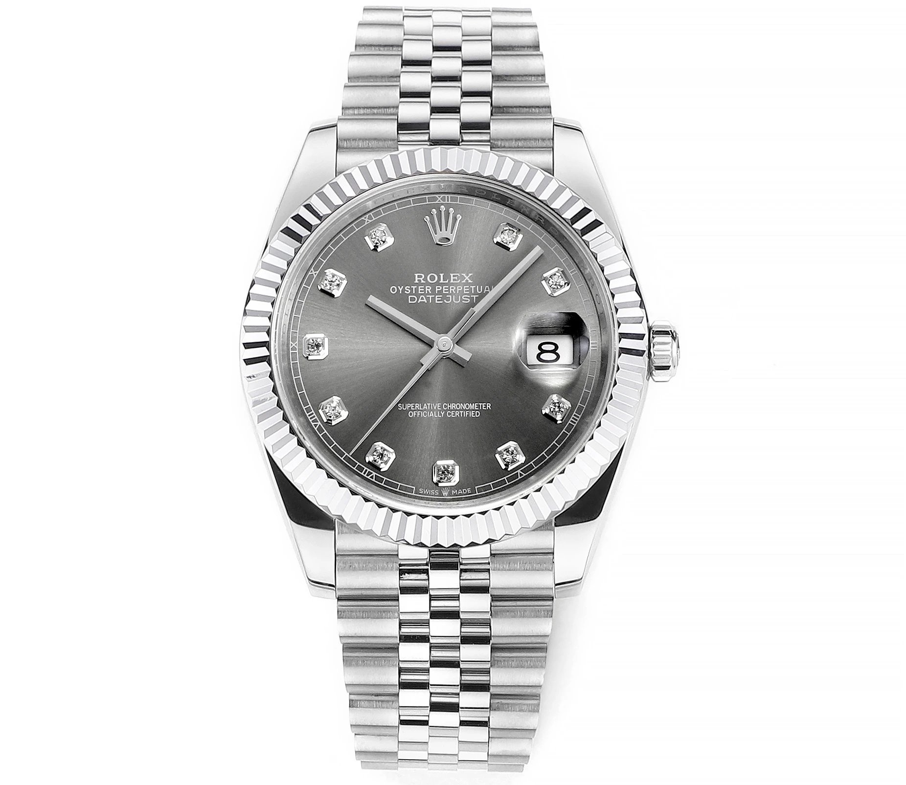 Collector Rolex Datejust Automatic Watch with gray diamond-marker dial