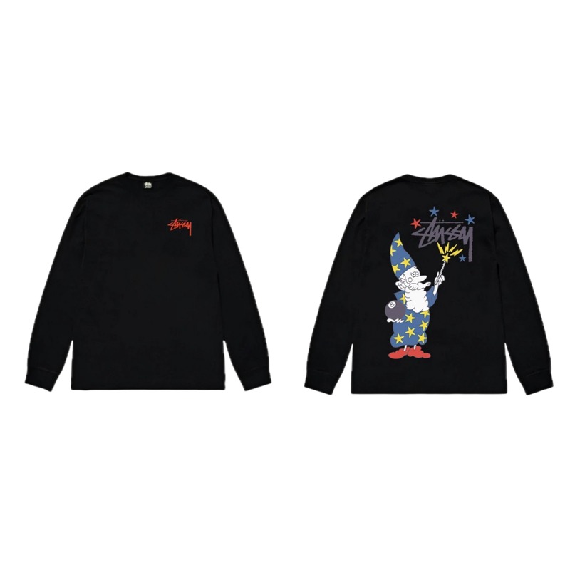 Stussy cartoon fun style black long-sleeved shirt
