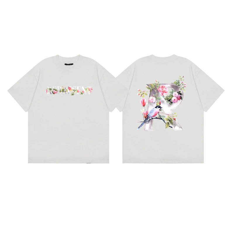 Represent Floral Retro Style Light Grey Short Sleeve T-Shirt