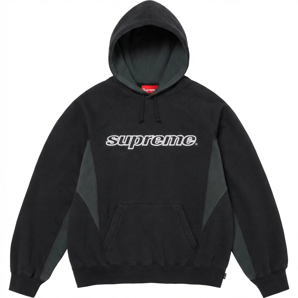 Supreme patchwork-style black hoodie