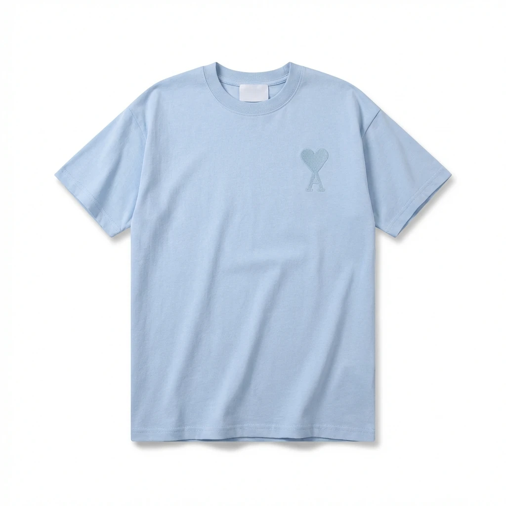 AMI Love Heart Pattern Light Blue T-shirt