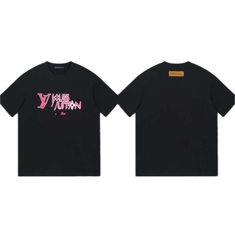Louis Vuitton Letter Print Trendy Style Black T-shirt