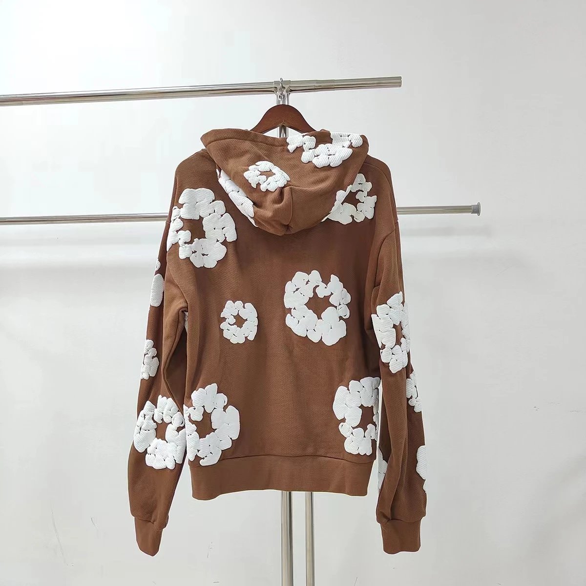 Brown White Floral Hoodie Weekend Style