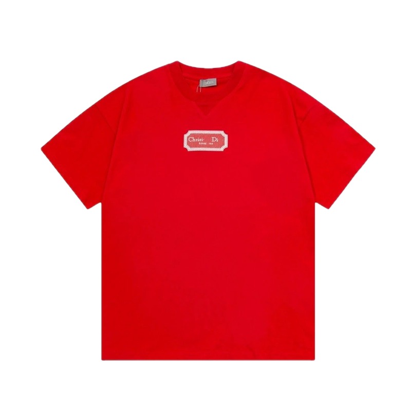 Dior Logo Embroidered Minimalist Style Red Short-sleeve T-shirt