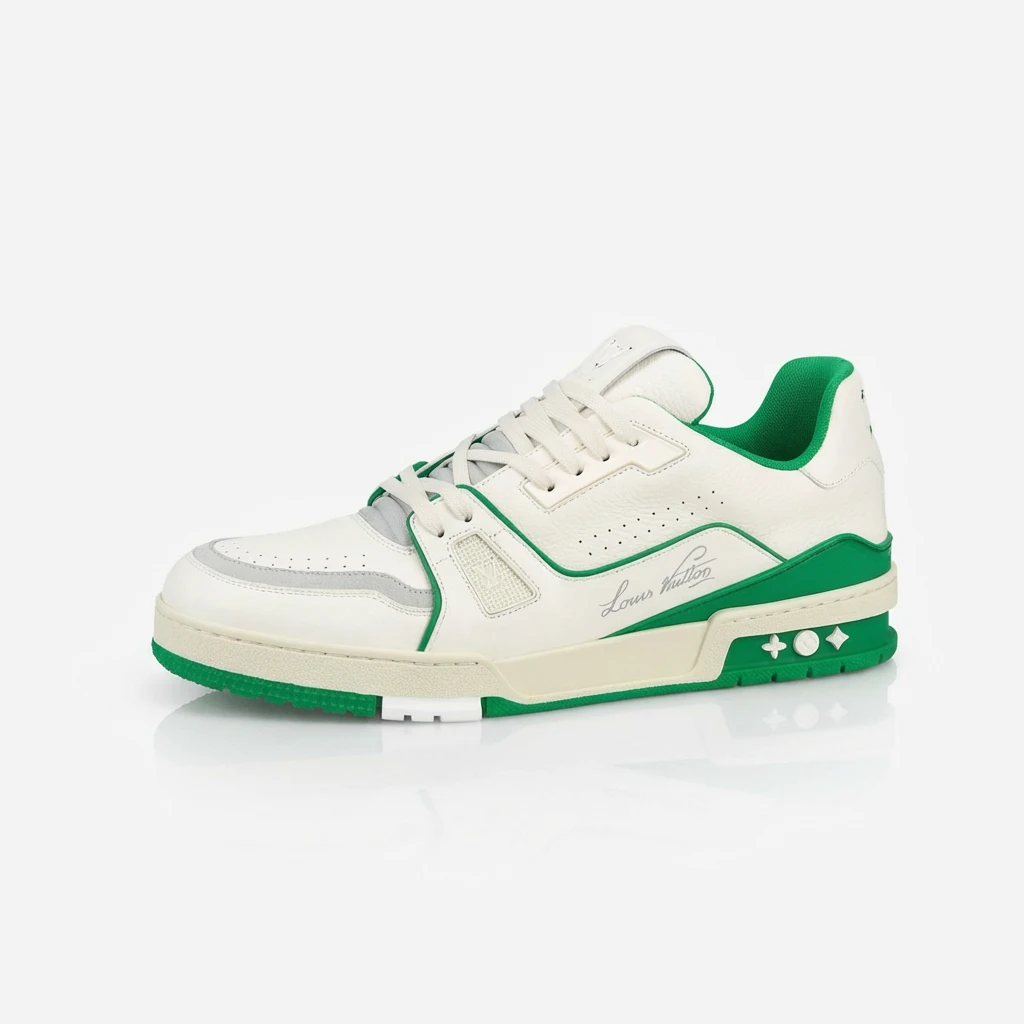 LV White and Green Retro Style Sneakers