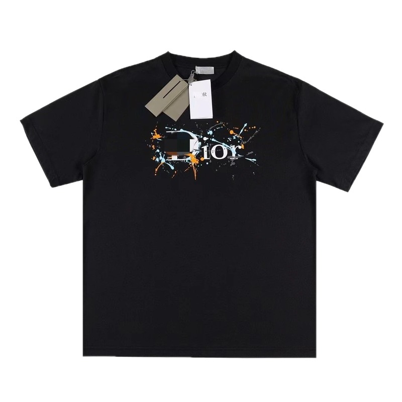 Dior Ink-Splashing Print Street Style Black T-Shirt