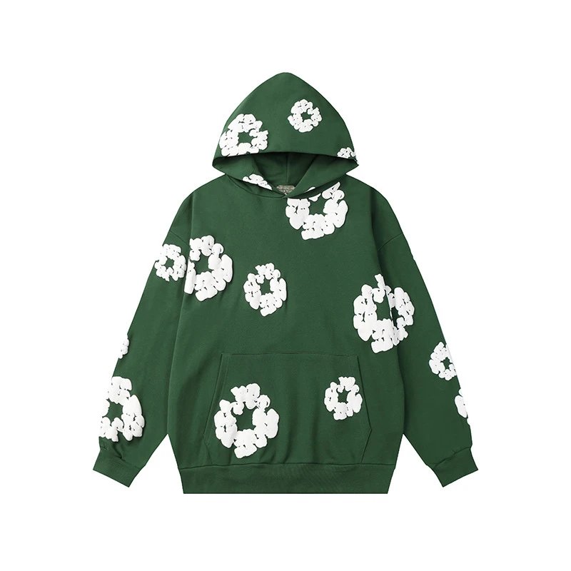 Forest Green Floral Hoodie Streetwear Look