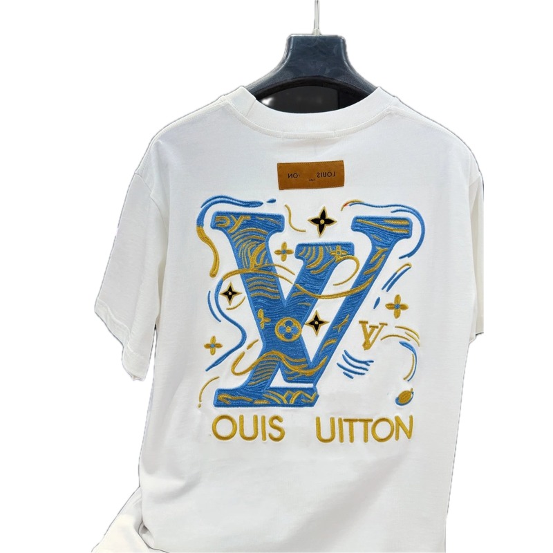 Louis Vuitton Embroidered Trendy Style White T-Shirt