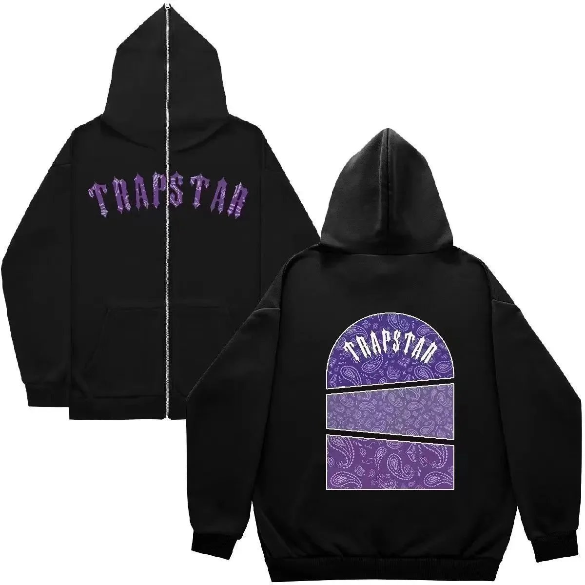 Trapstar Casual Graphic zip hoodie Black Zip Pink for Streetwear Looks