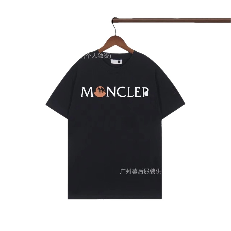 Moncler Letter Print Streetwear Style Black Short-sleeve T-shirt