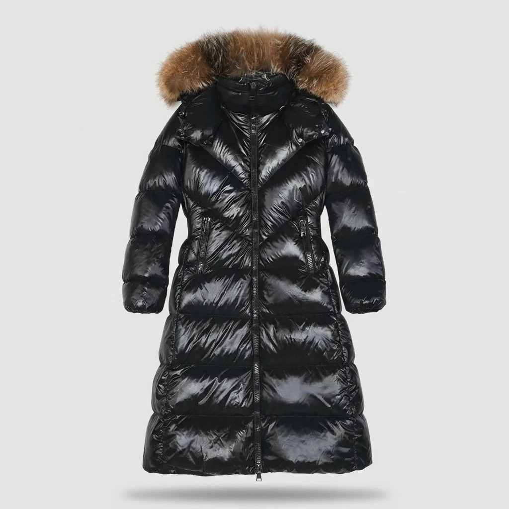 Moncler long stylish black down jacket