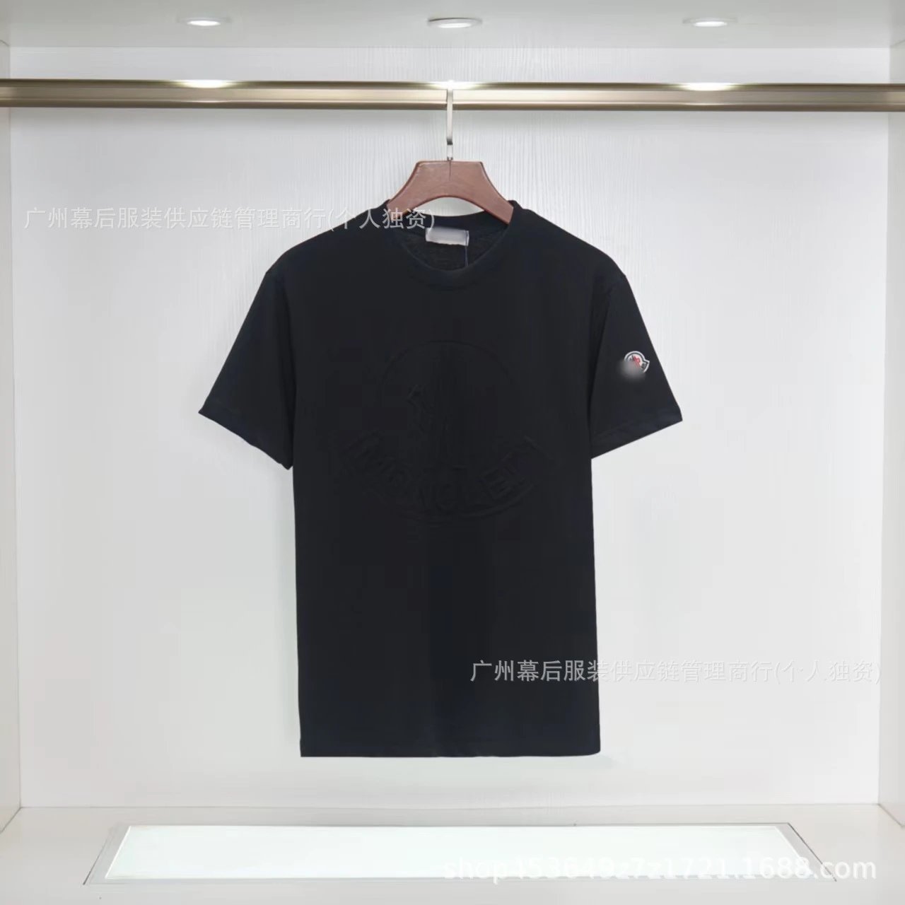 Moncler Embossed Streetwear Style Black Short-Sleeve T-Shirt