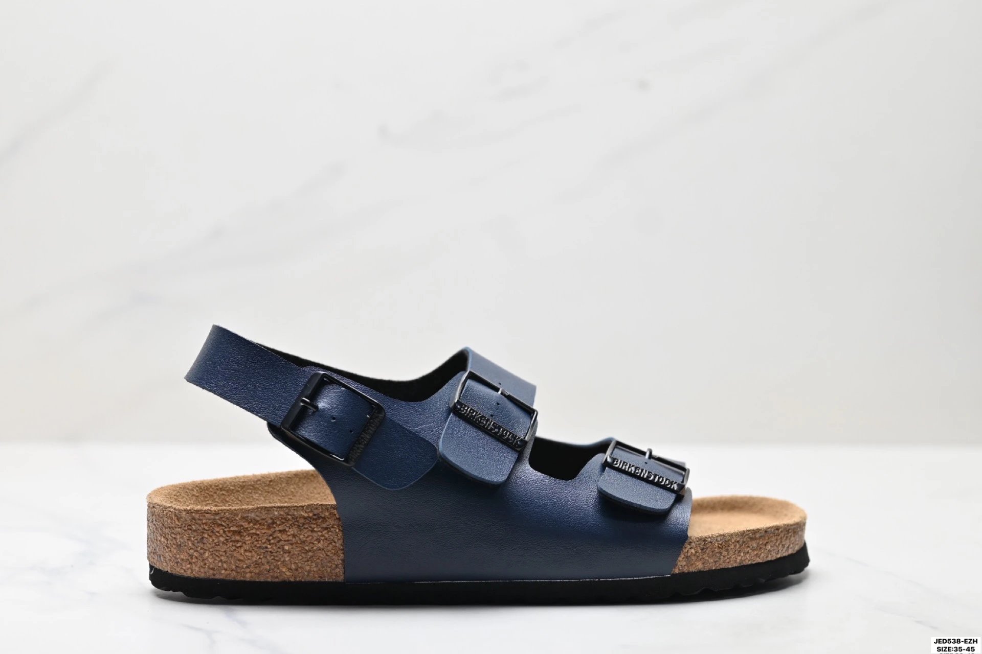 Birkenstock Double-buckle Casual Style Navy Blue Sandals