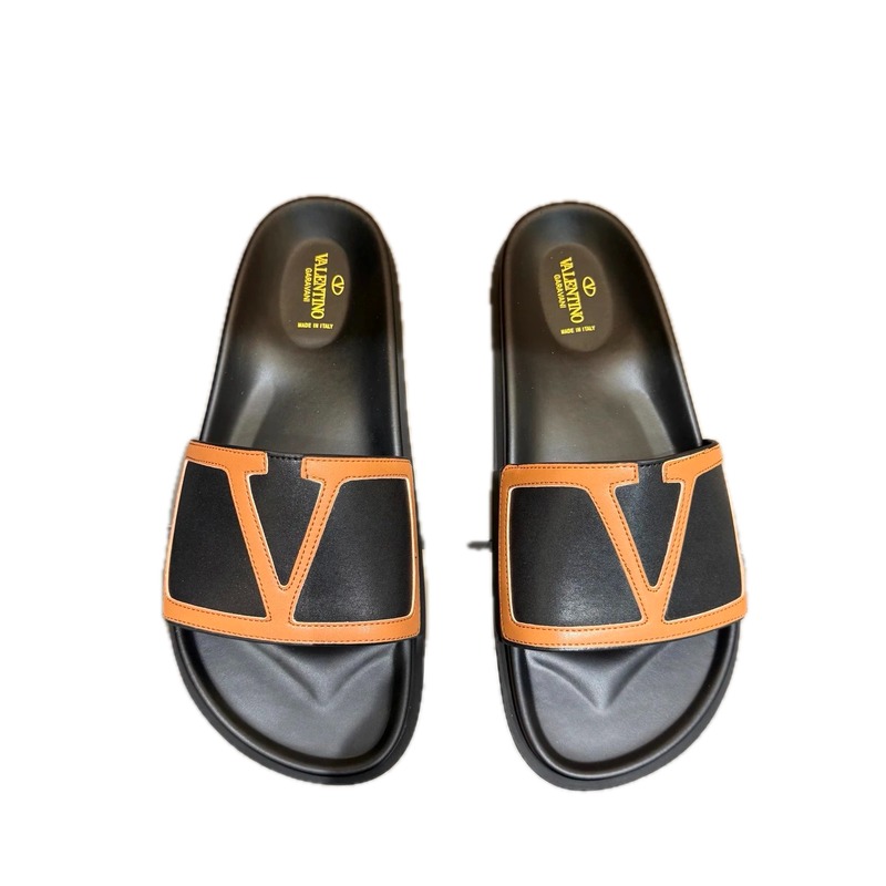 Valentino V-logo Casual Black and Brown Slide Sandals