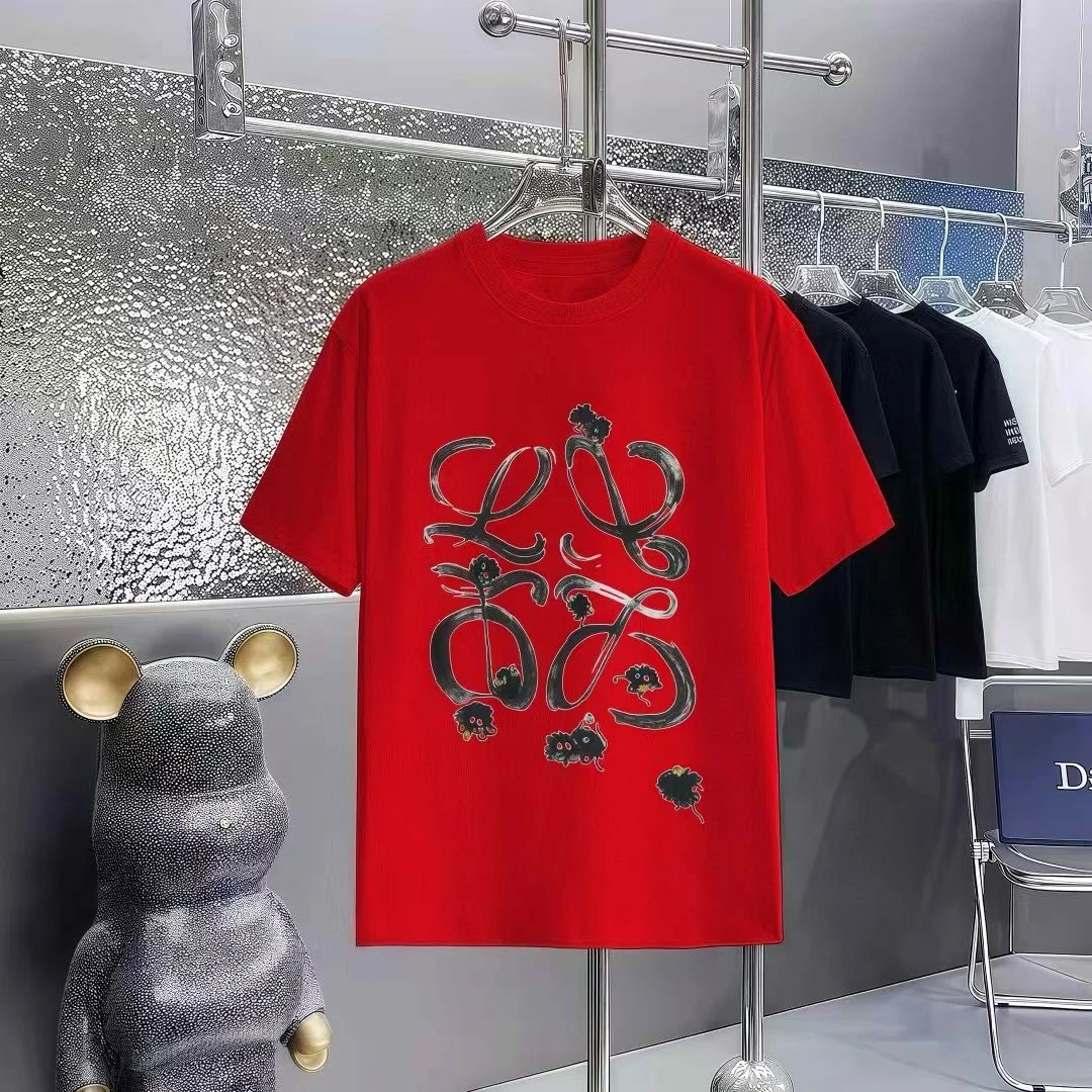 LOEWE Graffiti Casual Style Red Short-sleeve T-shirt