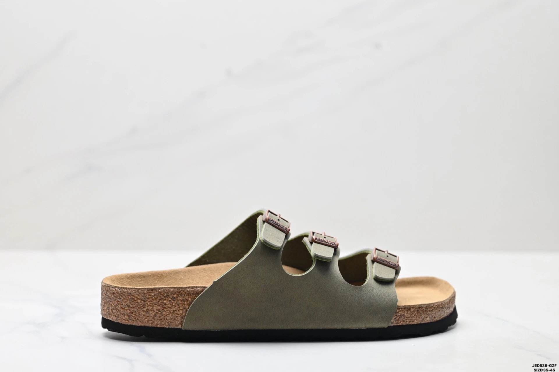 BIRKENSTOCK Three-Buckle Casual Style Olive Green Slide Sandals