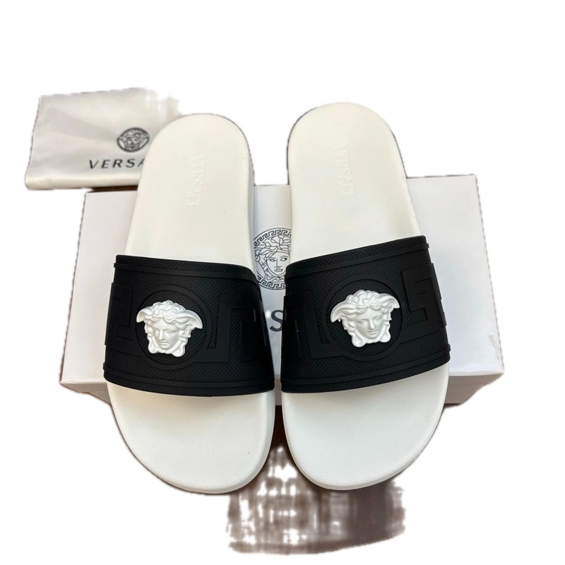 Versace Medusa Streetwear Black & White One-strap Slide Sandals