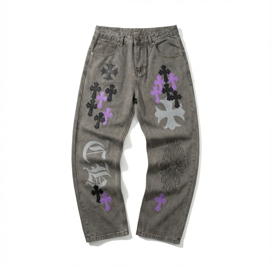Chrome Hearts Cross Vintage Style Grey Pants