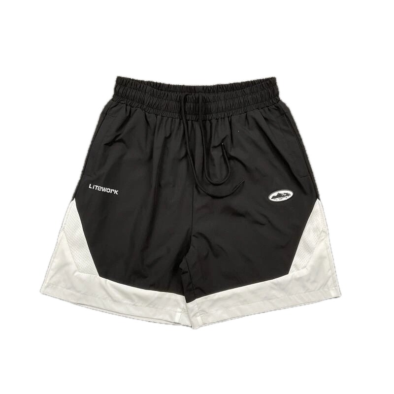 Corteiz Street Style Black and White Colorblock Casual Shorts