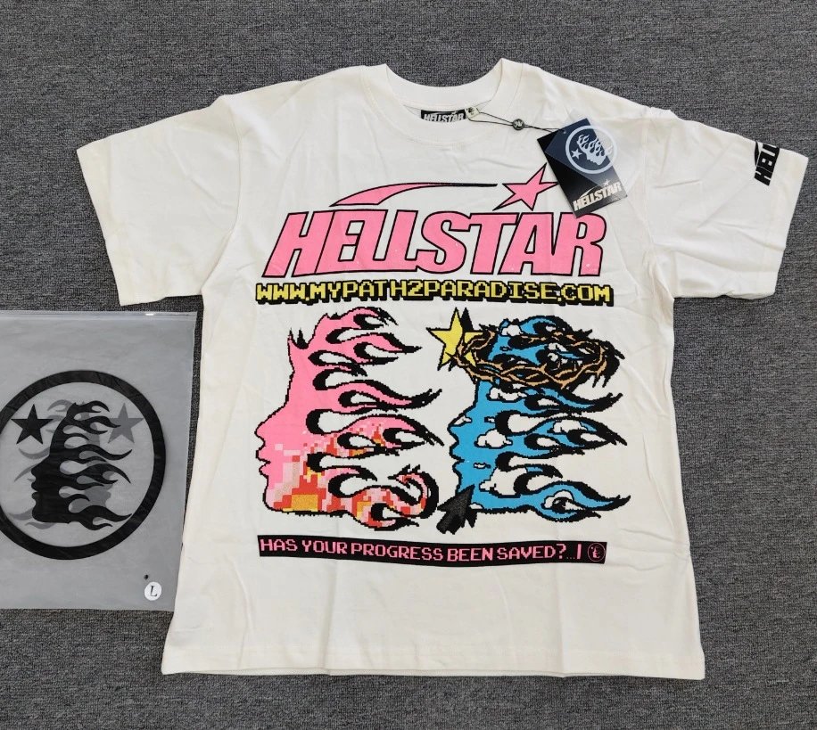 Hellstar Pixel Flame Print Street Style Off-white T-shirt