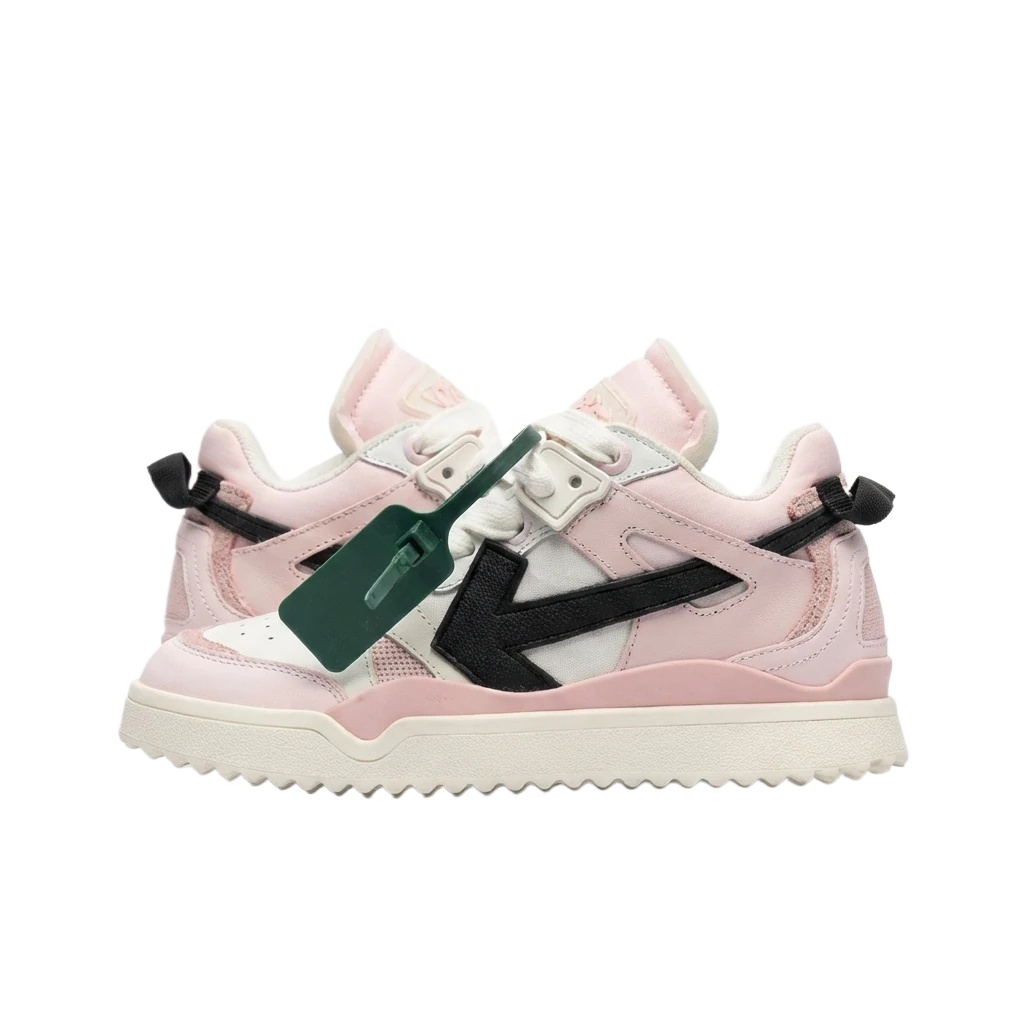 Off-White Deconstructed Style Pink and White Sports Shoes