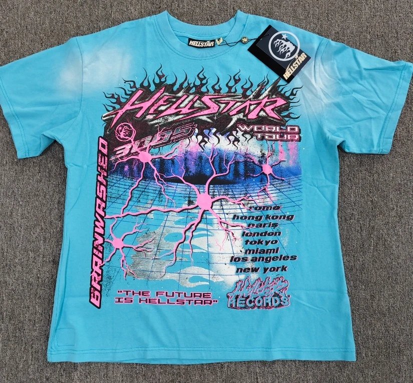 Hellstar Tour Punk Style Sky Blue Short-Sleeve T-Shirt
