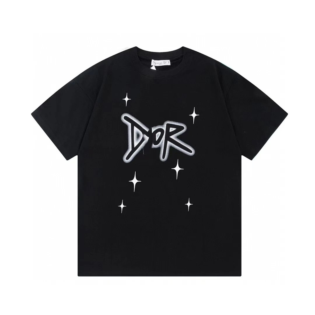 Dior Graffiti Star Street Style Black Short-sleeve T-shirt