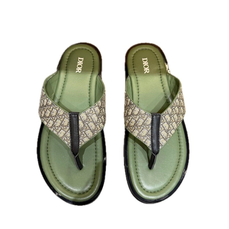 Dior Monogram Light Luxury Style Army Green Flip Flops
