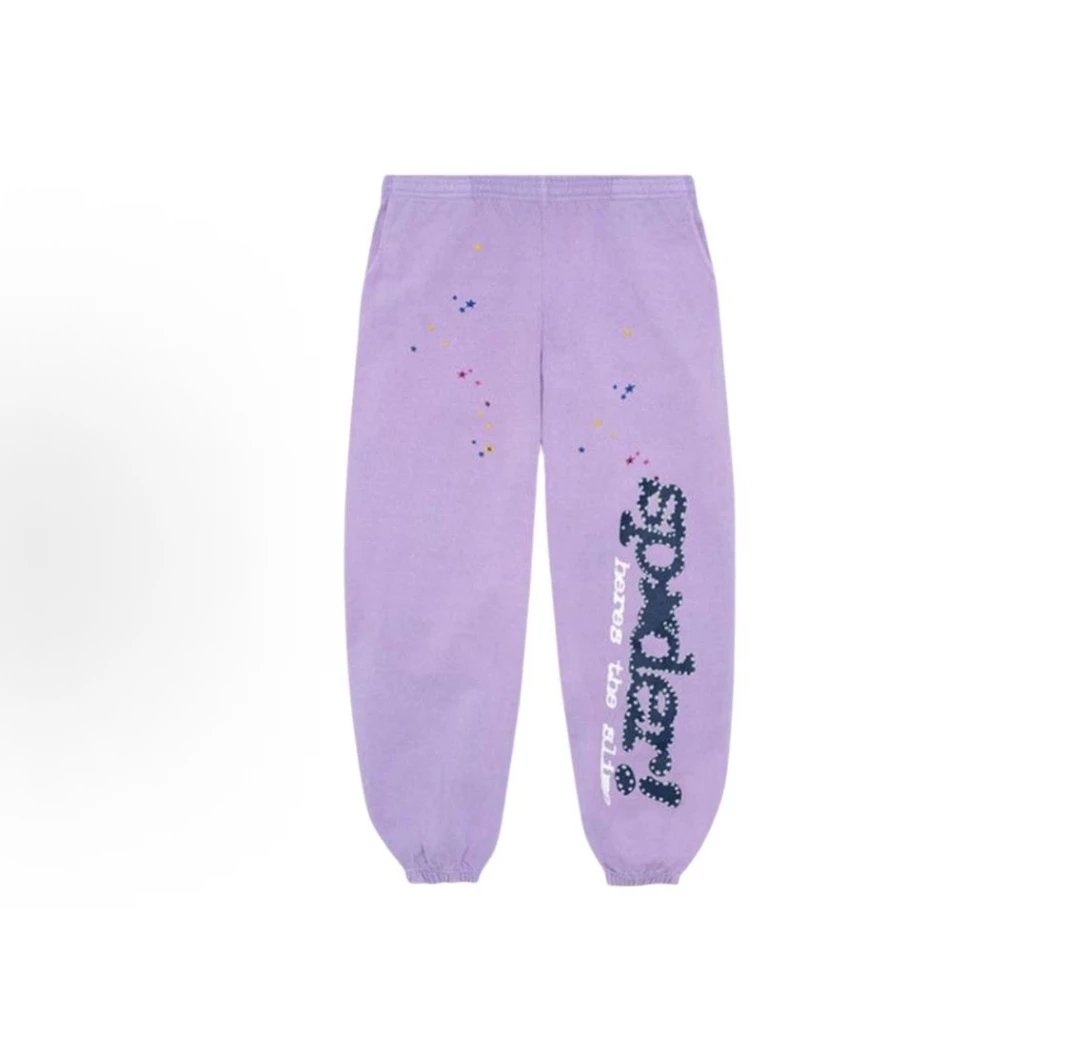 Sp5der Casual Logo Sweatpants - large vertical wordmark and cuffed silhouette
