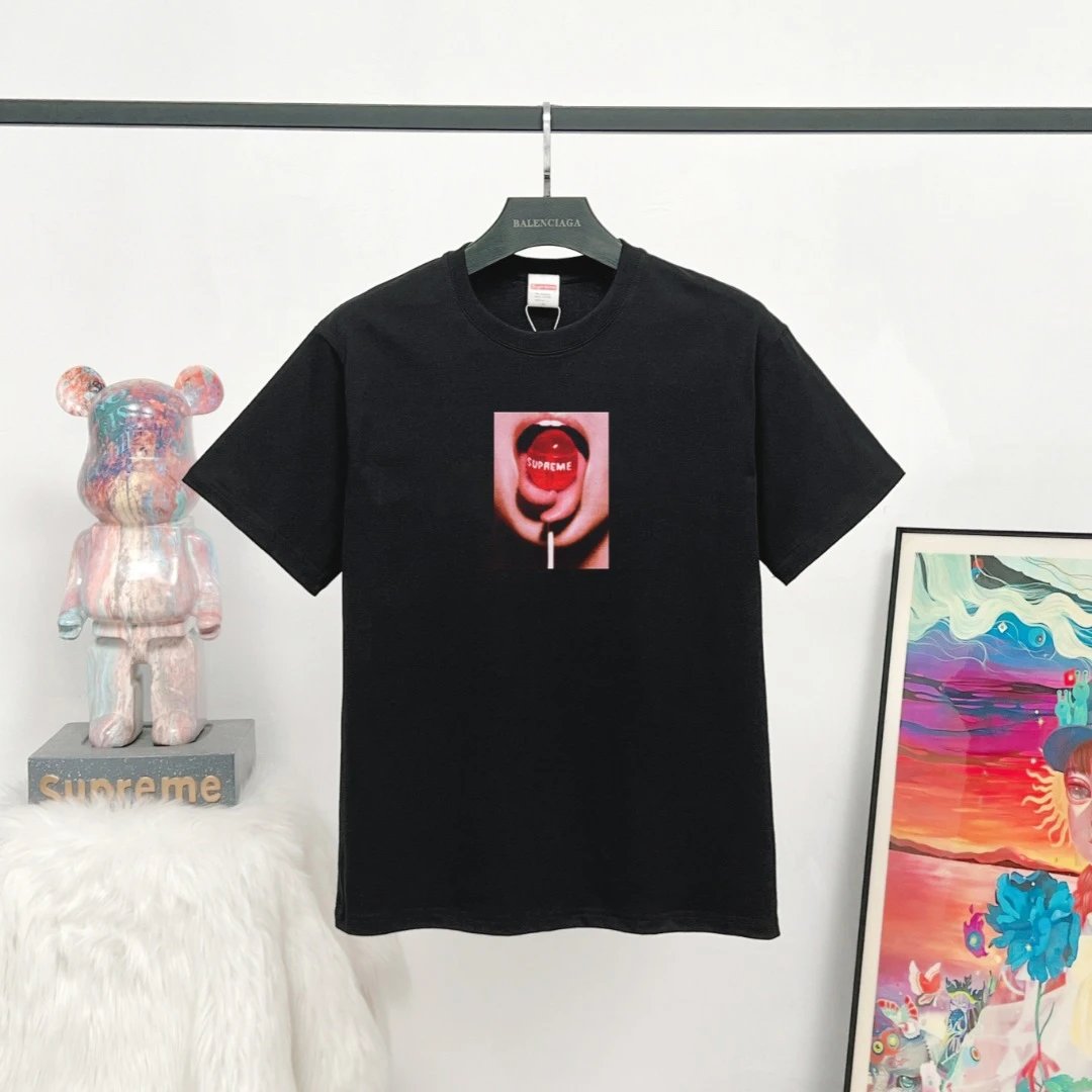 Supreme Lollipop Print Street Style Black T-Shirt
