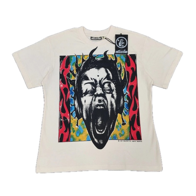 Hellstar Portrait Print Street Style Off-white T-shirt