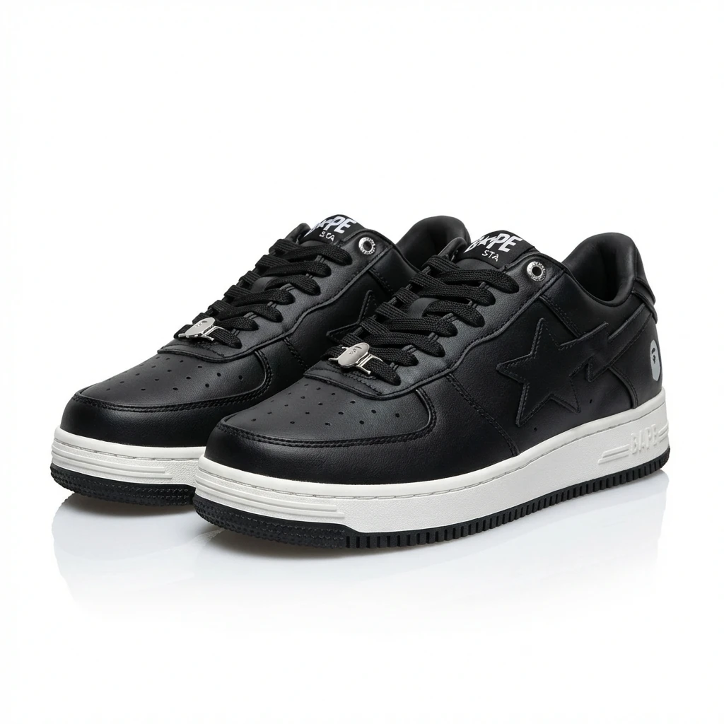 Bape black and white trendy sneakers.