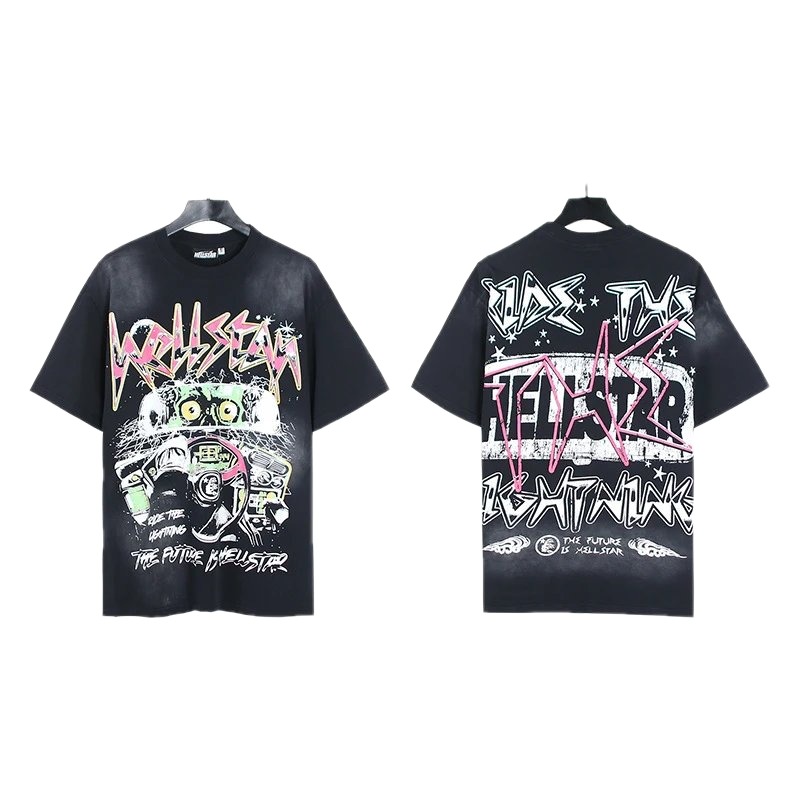 Hellstar Car Graffiti Street Style Black T-Shirt