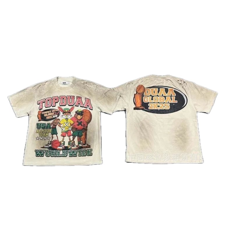 DUAA2K25 American Retro Beige Printed Short-sleeve T-shirt