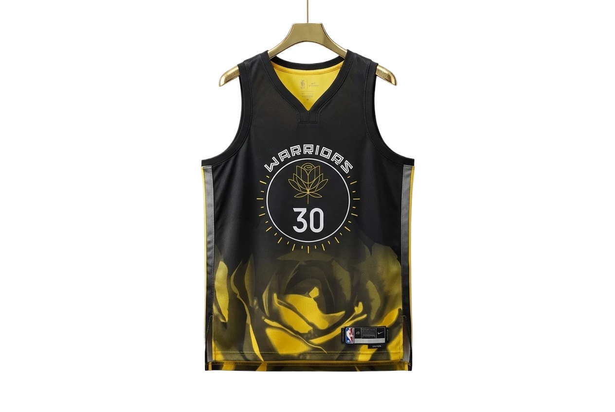 Curry Warriors black and yellow trendy brand jersey