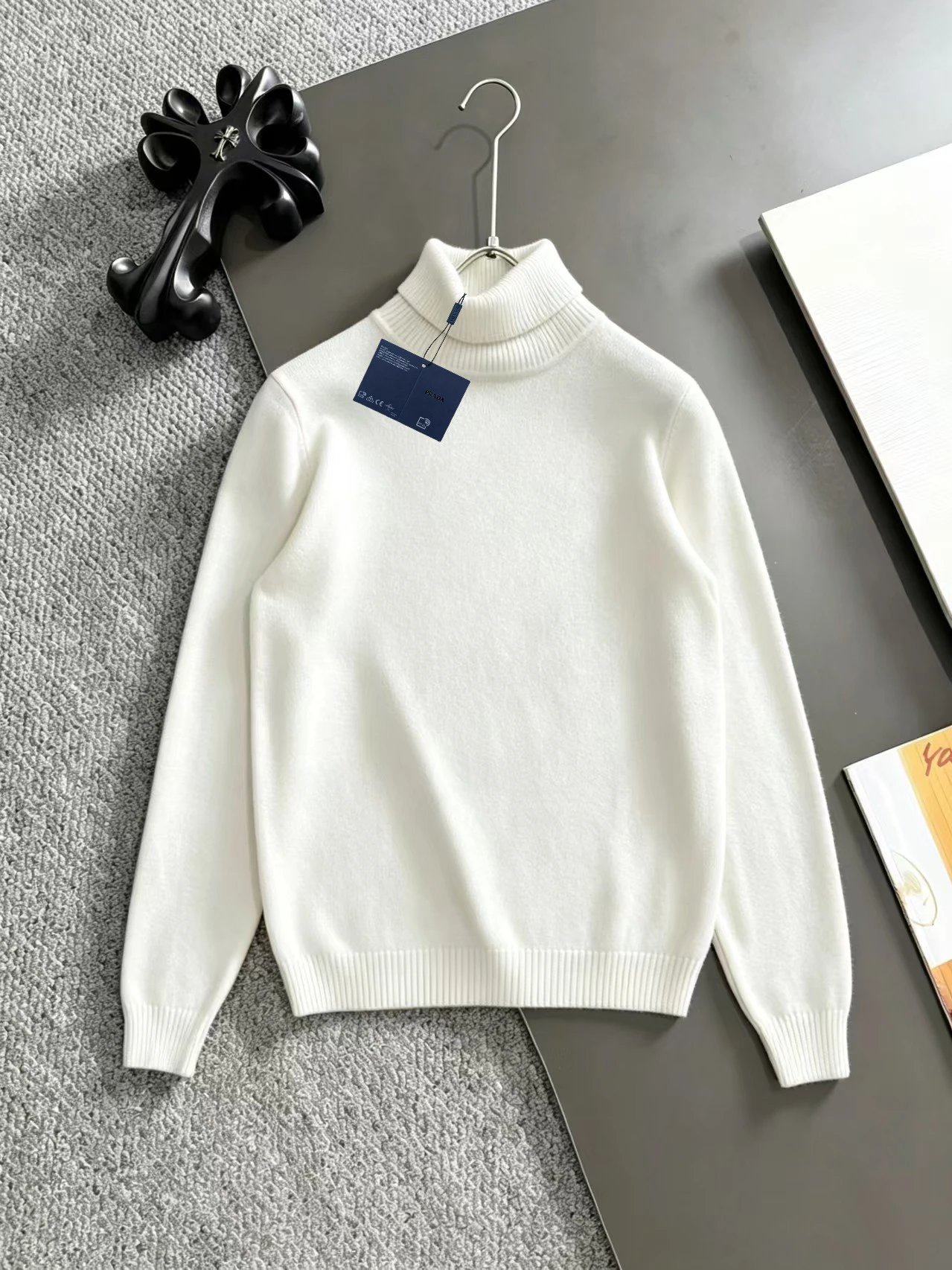White Turtleneck Knit Sweater with Prada Turtleneck Sweater with Graphic Front
