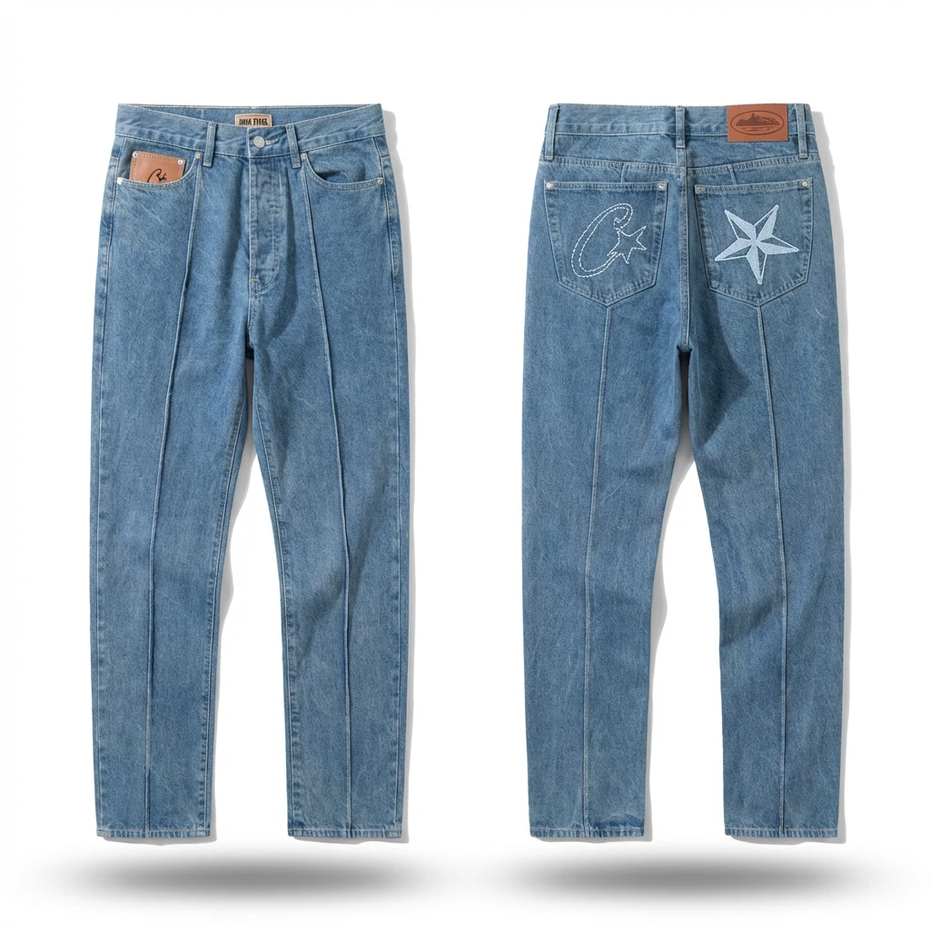 Corteiz star embroidery denim blue jeans