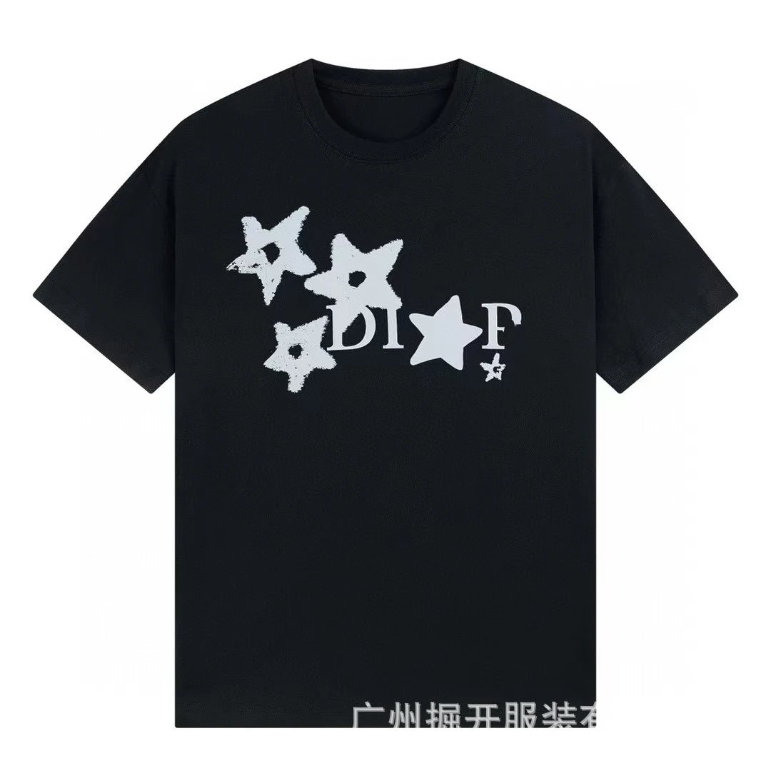Dior Star Print Street Style Black T-Shirt