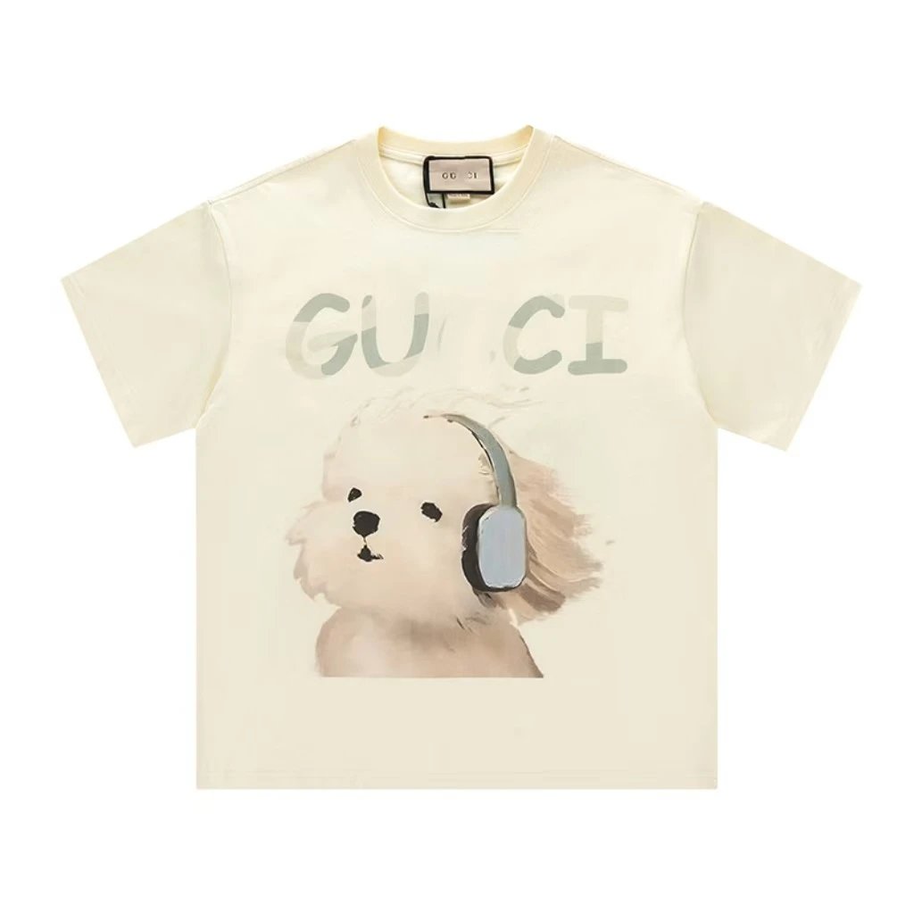 Gucci Dog Print Casual Style Off-white T-shirt