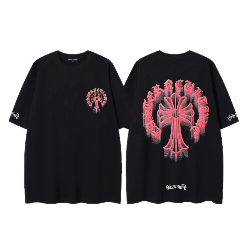 Chrome Hearts Gothic Style Cross Black Short Sleeve T-Shirt
