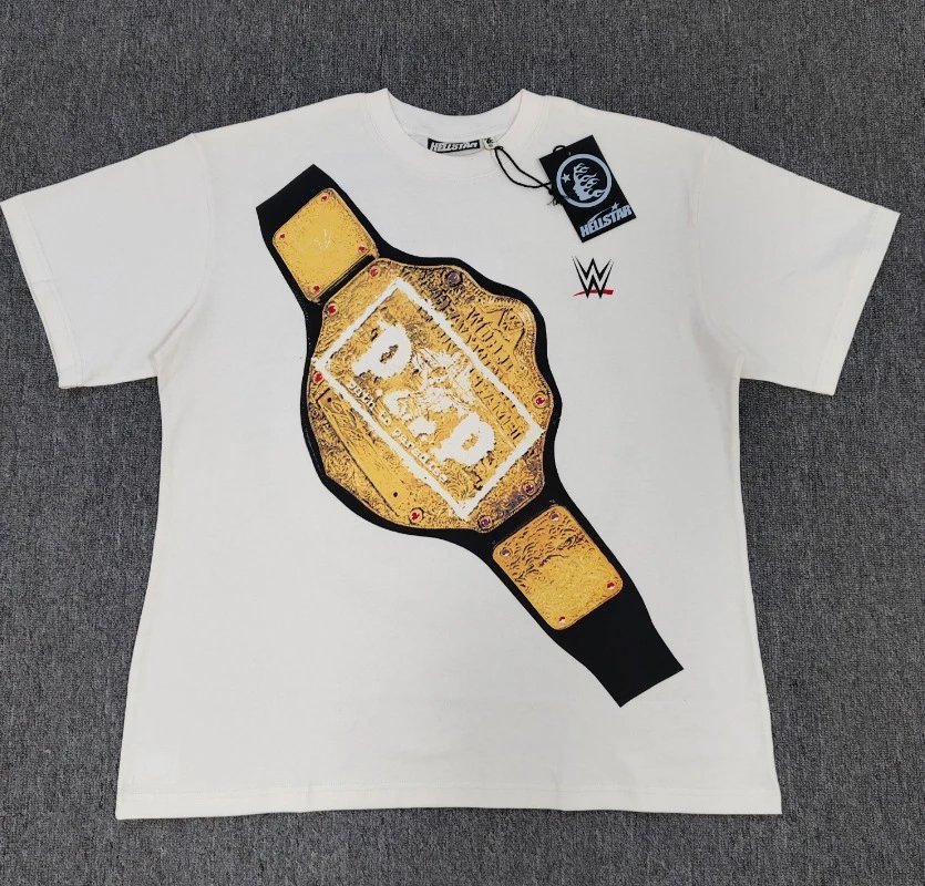 Hellstar WWE Gold Belt Street Style Off-White T-Shirt