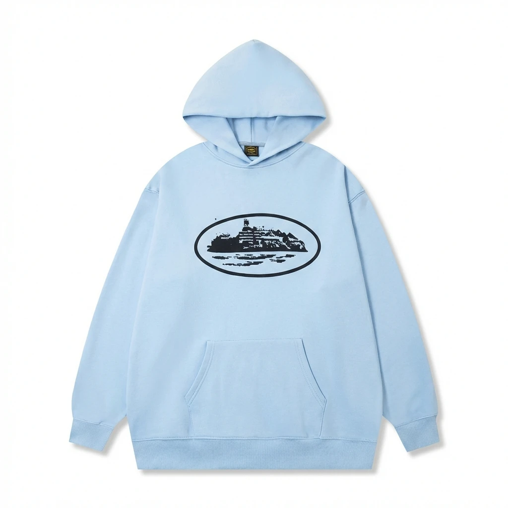 Corteiz Print Minimalist Light Blue Hoodie