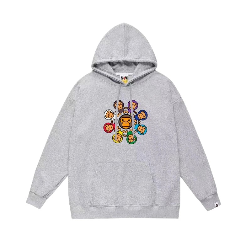 Bape Cartoon Print Grey Hoodie