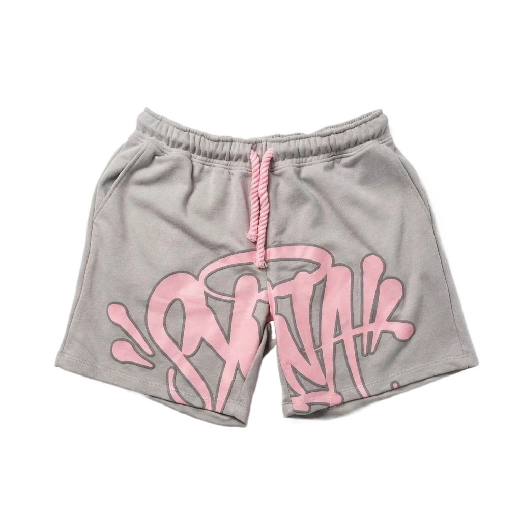 SynaWorld graffiti-style gray shorts