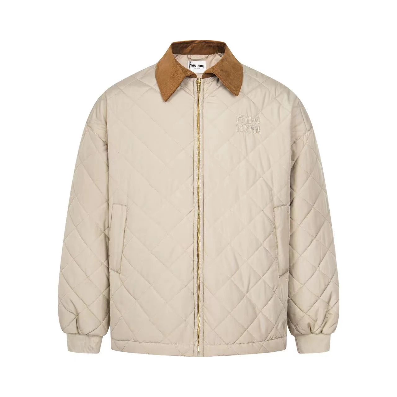 Quilted Collared Jacket with diamond stitching and a contrasting brown collar - Travel